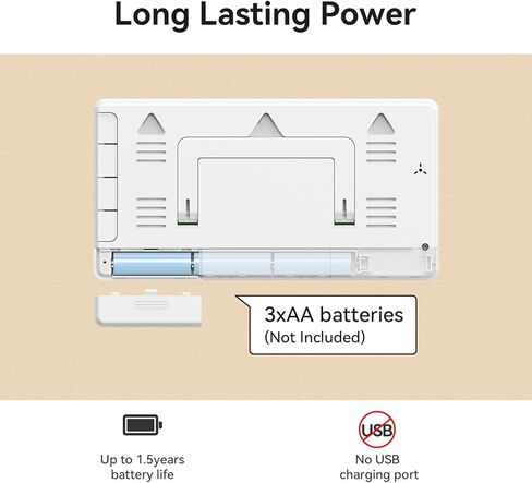 Baldr Digital Clock with Bluetooth Auto Time Sync, No App Required, Large Display Desktop Alarm Clock, Battery Operated, Temperature & Weekday, Wall or Desk Clock for Home Office, White in Kuwait