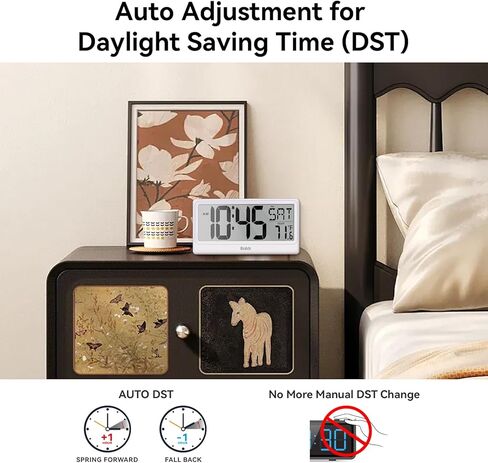 Baldr Digital Clock with Bluetooth Auto Time Sync, No App Required, Large Display Desktop Alarm Clock, Battery Operated, Temperature & Weekday, Wall or Desk Clock for Home Office, White in Kuwait