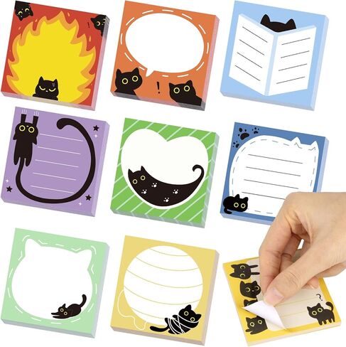 ملاحظات لاصقة على شكل قطة سوداء، 9 وسادات بتصميمات لطيفة، ملاحظات ذاتية اللصق، 3 × 3 بوصات، 50 ورقة/وسادة، لوحة ملاحظات ذاتية اللصق مثالية للمكتب والمدرسة والمنزل in Kuwait
