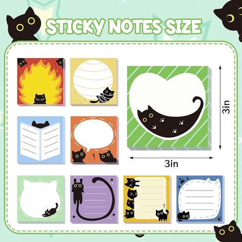 ملاحظات لاصقة على شكل قطة سوداء، 9 وسادات بتصميمات لطيفة، ملاحظات ذاتية اللصق، 3 × 3 بوصات، 50 ورقة/وسادة، لوحة ملاحظات ذاتية اللصق مثالية للمكتب والمدرسة والمنزل in Kuwait