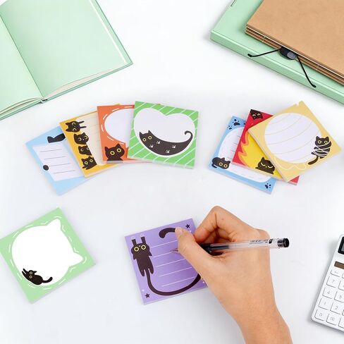 ملاحظات لاصقة على شكل قطة سوداء، 9 وسادات بتصميمات لطيفة، ملاحظات ذاتية اللصق، 3 × 3 بوصات، 50 ورقة/وسادة، لوحة ملاحظات ذاتية اللصق مثالية للمكتب والمدرسة والمنزل in Kuwait