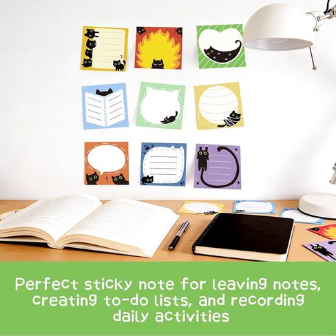 ملاحظات لاصقة على شكل قطة سوداء، 9 وسادات بتصميمات لطيفة، ملاحظات ذاتية اللصق، 3 × 3 بوصات، 50 ورقة/وسادة، لوحة ملاحظات ذاتية اللصق مثالية للمكتب والمدرسة والمنزل in Kuwait
