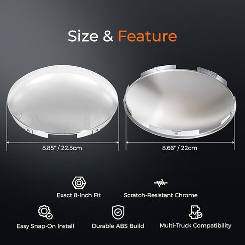 4 Pack Chrome Truck Hub Caps 8 Inch Baby Moon Style Rear Axle Covers Compatible with Peterbilt Freightliner Semi Trucks in Saudi Arabia