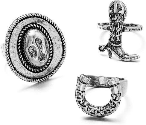 Vintage Western Cowboy Rings,Gold Cowgirl Boot Hat Stack Knuckle Rings for Women,Chunky Ethnic Country Concert Jewerly Accessories in Saudi Arabia