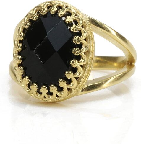 Stunning Black Onyx Ring in 14k Gold-filled Band - Luxurious Onyx Jewelry for Women - Art Deco Style - Sizes 3-12.5 - With Jewelry Box in Saudi Arabia