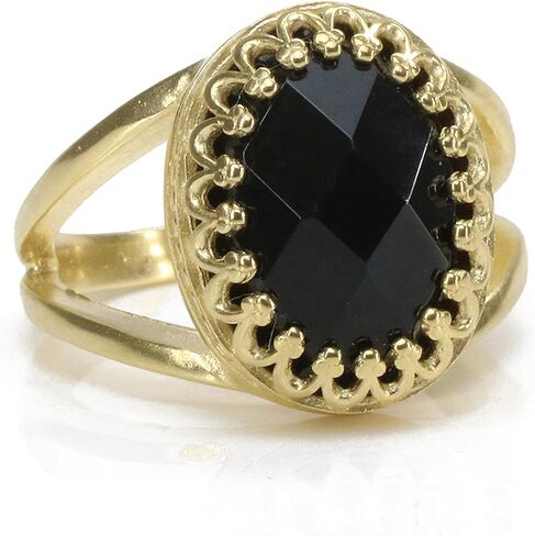 Stunning Black Onyx Ring in 14k Gold-filled Band - Luxurious Onyx Jewelry for Women - Art Deco Style - Sizes 3-12.5 - With Jewelry Box in Saudi Arabia