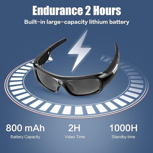 كاميرا فيديو رياضية وأكشن بدقة 4K 2160P FHD، نظارات شمسية للكاميرا مع عدسات مستقطبة للحماية من الأشعة فوق البنفسجية 400 + عدسة صفراء شفافة/مبهرة للرياضات الخارجية (تتضمن بطاقة TF سعة 64 جيجابايت) in Kuwait