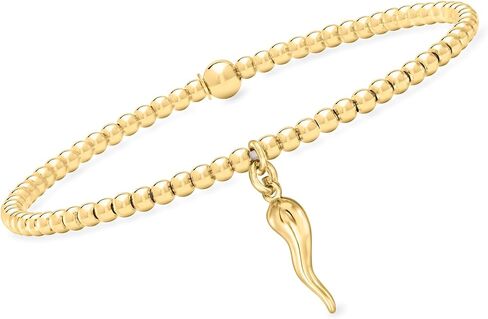 Pure Collection by Ross-Simons 3mm 18kt Gold Over Sterling Bead Stretch Bracelet With Italian Horn Charm in Saudi Arabia