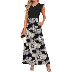 MISFAY Women's Ruffle Sleeve Maxi Dresses Casual Crewneck Long Dress with Pockets in Kuwait