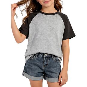 Girls Shirts Cute Short Sleeve Summer Tops Color Block Crewneck Basic Tee in Kuwait