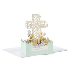 Hallmark Paper Wonder Religious Pop-Up Card (Rejoice, Gold Cross with Purple Flowers) for Easter, Confirmation, First Communion in Saudi Arabia