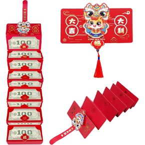 ظرف أحمر للعام الصيني الجديد مع مشبك نقود، قطعة واحدة من نقود الحظ الصينية التقليدية هونغ باو للحصان، ظرف نقدي للعام القمري الجديد 2026 لمهرجان الربيع وحفلات الزفاف للعام الجديد (10 فتحات) in Kuwait