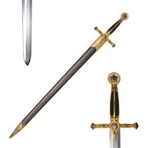 Sauvagine-33 بوصة سيف فارس العصور الوسطى مع نجمة خماسية ذهبية - سيف مزين باللونين الأسود والذهبي مع غمد للعرض المنزلي والحفلات التنكرية in Kuwait