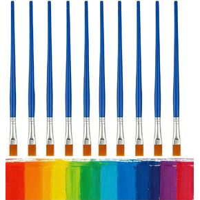 10Pcs 9mm Wide Flat Paint Brushes Set with Nylon Hair, Small Brush Bulk for Detail Painting Short Plastic Handle Acrylic Oil Watercolor Fine Art Painting for Kids Students Starter in Kuwait
