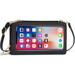 Small Crossbody Bags for Women, Touch Screen Cell Phone Purse with 6 Card Slots, RFID Blocking Leather Wristlet Wallet with Cross Body Strap for Travel Shopping Dating (Black) | Lightweight, Vegan Leather in Kuwait