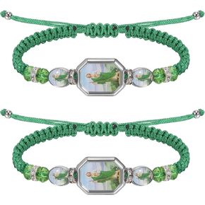 2 قطعة سوار صلاة سانت جود الأخضر مصنوع يدويًا مكسيكي قابل للتعديل على الطراز الديني سوار منسوج مناسب لكل من الرجال والنساء لارتدائه in Kuwait