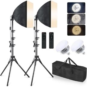 طقم إضاءة MOUNTDOG Softbox، نظام إضاءة مستمر للتصوير الفوتوغرافي مقاس 2 × 19.7 بوصة × 27.5 بوصة مع قطعتين من مصابيح LED بمقبس 85 وات 5700 كلفن E27 وجهاز تحكم عن بعد لتصوير أزياء منتجات الصور الشخصية in Kuwait