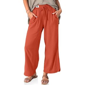 TARSE Women Linen Wide Leg Pants Casual Loose Drawstring Summer Beach Travel Vacation Palazzo Pants with Pockets in Kuwait