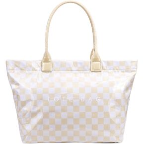 حقيبة حمل مربعة كبيرة منقوشة من مادة PVC للنساء حقيبة يد مطبوعة بحروف بلاستيكية للعمل والتسوق in Kuwait