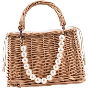 OUNONA Woven Straw Beach Bag Pearls Portable Handbag for Women Stylish Summer Tote for Vacation for Pool and Beach in Kuwait