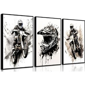 ZUGHRERF Motorbike Trendy Wall Art Black and White Motorcycle Canvas Poster Prints Artwork Cool Racer Sports Pictures Motocross Rider Graffiti Helmet Painting for Boys Teen Man Cave Home Decor 12x16in in Saudi Arabia