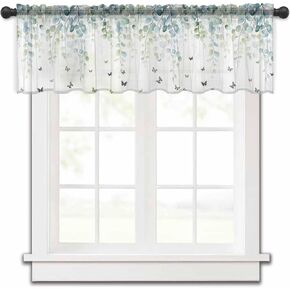 JasmineM Sheer Valances Curtains for Kitchen Windows, Teal Gradient Window Valances, Summer Sheer Window Treatment Rod Pocket Valances for Kitchen/Bedroom/Bathroom (54x18 inch) in Kuwait