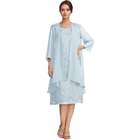 Elegant Lace Mother of The Bride Dresses with Jacket Women's Tea-Length Chiffon Wedding Guest Dress in Kuwait