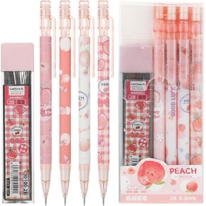 TIESOME Cute Pencil & Lead Refill Set, 4 Pcs Mechanical Pencil Cute, Peach 4 Mechanical Pencils Set for School, Office, Drawing and Gift (with 0.5mm Refills, Pink) in Kuwait