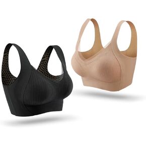 حمالة صدر مريحة لاسلكية متوسطة الحجم من MisSlimBra، أسود، بيج، تنعيم الظهر، تقنية Hexaslim، تقلل من قياس الظهر، وتعزز شكل الكوب وترفعه، وتخفي انتفاخات حمالة الصدر (بيج) in Kuwait