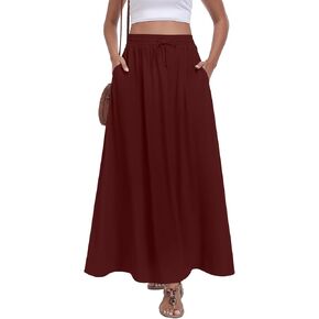 تنورة Yincro النسائية الطويلة ذات الثنيات المرنة عالية الخصر، تنانير طويلة عصرية كاجوال مع جيوب in Kuwait