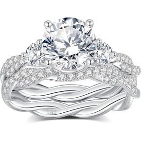 2.84CTTW Round Cut Moissanite Wedding Ring Set for Women D Color VVS1 925 Sterling Silver 18K White Gold Plated Moissanite Engagement Ring with Matching Band Bridal Rings in Saudi Arabia