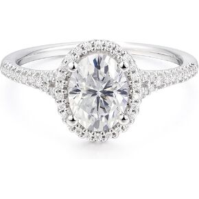 14K White Gold Oval Moissanite Rings 1.5 Carat Oval Cut Moissanite Engagement Ring 1.5 Carat Halo 14K Gold Rings for Women in Kuwait