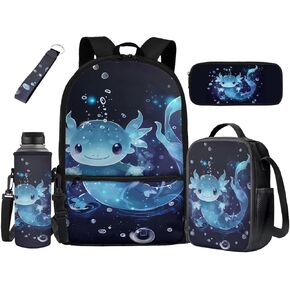 حقيبة ظهر Axolotl مع صندوق غداء للأطفال والبنات 6-8/5-7 حقائب كتب مدرسية ابتدائية للصف الثالث الإعدادي للطلاب حقيبة ظهر حقيبة غداء مقلمة وحامل زجاجة مياه وحقائب كتب وسلسلة مفاتيح 5 قطع in Kuwait