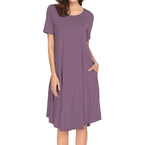 فستان Locryz نسائي قصير الأكمام وجيب سوينغ متوسط ​​الطول كاجوال فضفاض وفساتين تي شيرت in Kuwait