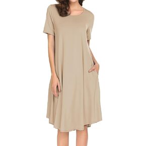 Locryz Women's Short Sleeve Pocket Swing Midi Dress Casual Loose T-Shirt Dresses in Saudi Arabia