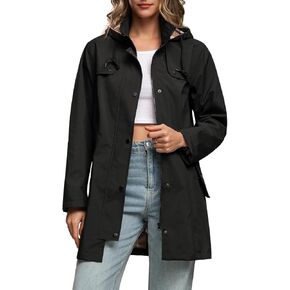 HZXVic Rain Jacket Women Waterproof Raincoat Lightweight Hooded Rain Coats For Women Trench Coats Long Lined Windbreaker in Kuwait