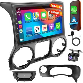 ستيريو راديو السيارة Android 13 لسيارة Jeep Wrangler 2015-2017، Carplay اللاسلكي وراديو Android التلقائي مع دعم 4G+64G بلوتوث/التحكم الصوتي/GPS/WiFi/كاميرا احتياطية/SWC/FM، شاشة لمس QLED مقاس 10 بوصة in Kuwait