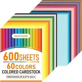 600 Sheets Colored Cardstock 8.5" X 11", 60 Assorted Colors Card Stock (180GSM/65LB), Construction Paper Bulk, Colored Copy Paper for Printing, DIY Craft,Card Making,Party Dec in Kuwait