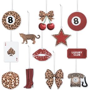 Trendy Red Leopard Car Air Fresheners - 12Pcs Retro Preppy Cheetah Lucky 8 Ball Stars Freshener Hanging Ornaments for Women, Interior Air Refresh Decoration for Car Mirror Birthday Gifts Home in Saudi Arabia