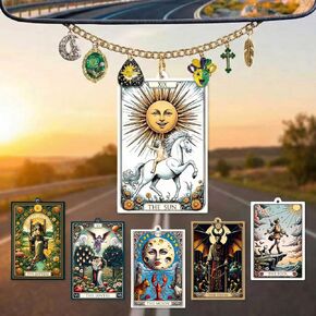 بطاقة التارو معطر هواء السيارة ملحقات مرآة الرؤية الخلفية، 6 قطع زينة معلقة بوهو ويتشي مع سلسلة ساحرة، ديكور جمالي للسيارة على شكل قمر الشمس، مجموعة ناشر ورق معطر للنساء والرجال in Kuwait