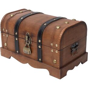 صندوق صندوق كنز خشبي عتيق من SwallowLiving مع قفل - صندوق تخزين مزخرف مقاس 12.2 × 7.1 × 7.1 بوصة للتذكارات والمجوهرات والهدايا ونمط صندوق القراصنة مع قفل مركب، بني in Kuwait