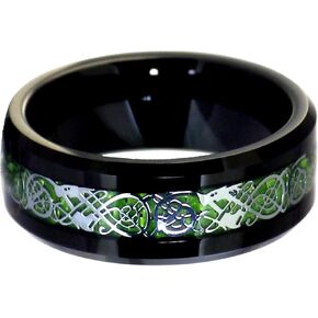 Fantasy Forge Jewelry Black Tungsten Green Celtic Dragon Ring Mens Womens 8mm Viking Wedding Band Sizes 6-17 in Kuwait