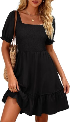 فستان صيفي نسائي من Berydress مع جيوب 2026 برقبة مربعة وأكمام قصيرة وكشكشة بوهو فساتين لقضاء العطلات على الشاطئ in Kuwait