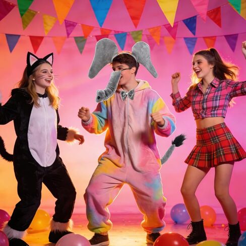 Elephant Costume Accessories 4 Piece Plush Set Gray Elephant Ears Headband with Trunk Tail Bow Tie for Animal Theme Party Cosplay Halloween World Book Day in Kuwait