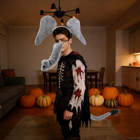 Elephant Costume Accessories 4 Piece Plush Set Gray Elephant Ears Headband with Trunk Tail Bow Tie for Animal Theme Party Cosplay Halloween World Book Day in Kuwait