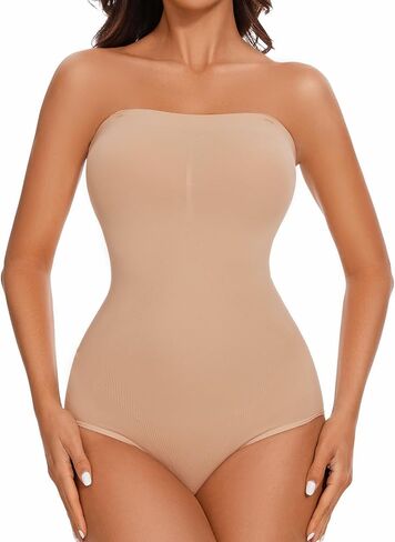 بدلة للجسم بدون حمالات - تحكم في البطن وقميص بدون خياطة للنساء، بيج، كبير in Kuwait