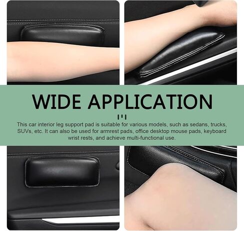 قطعتان من وسادة مسند ذراع السيارة، وسادة مسند ذراع جلدية لباب السيارة لمرفق الركبة والساق، مقاومة للماء وناعمة ومريحة لوحدة التحكم المركزية في الركبة، ملحقات داخلية عالمية للسيارات (أسود) in Kuwait