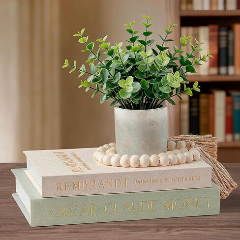Decorative Books 3pcs, Set of 2 Linen Fake Books and 1 Bead Garland for Bookshelf Coffee Table Decor, Book Storage Boxes for Mantle Home Decor Living Room, Modern Neutral Aesthetic Decoration in Saudi Arabia