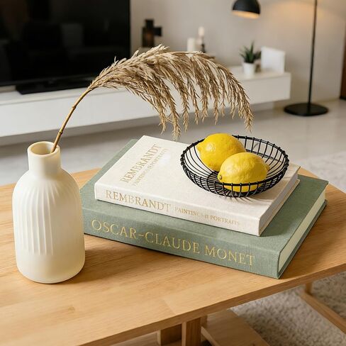 Decorative Books 3pcs, Set of 2 Linen Fake Books and 1 Bead Garland for Bookshelf Coffee Table Decor, Book Storage Boxes for Mantle Home Decor Living Room, Modern Neutral Aesthetic Decoration in Saudi Arabia