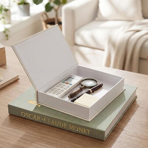 Decorative Books 3pcs, Set of 2 Linen Fake Books and 1 Bead Garland for Bookshelf Coffee Table Decor, Book Storage Boxes for Mantle Home Decor Living Room, Modern Neutral Aesthetic Decoration in Saudi Arabia